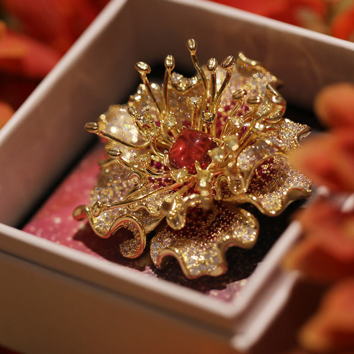 Buddha Stones 牡丹の花の豊かさの銅製ブローチ - image 2