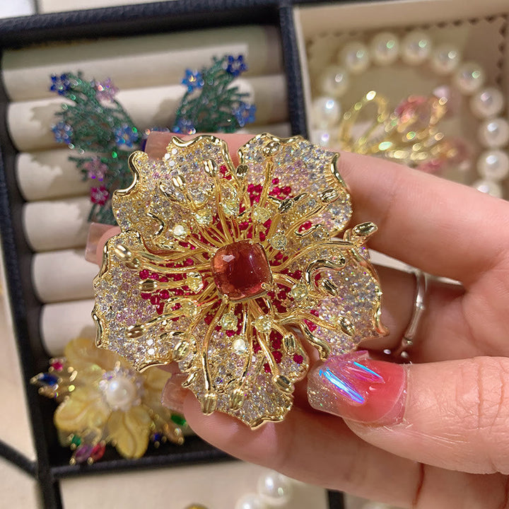 Buddha Stones 牡丹の花の豊かさの銅製ブローチ - image 3