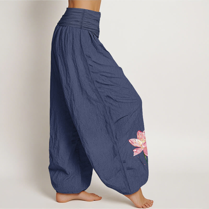 Buddha Stones コットン 蓮の花 太陽柄 レディース 伸縮性ウエスト ハーレムパンツ - image 6