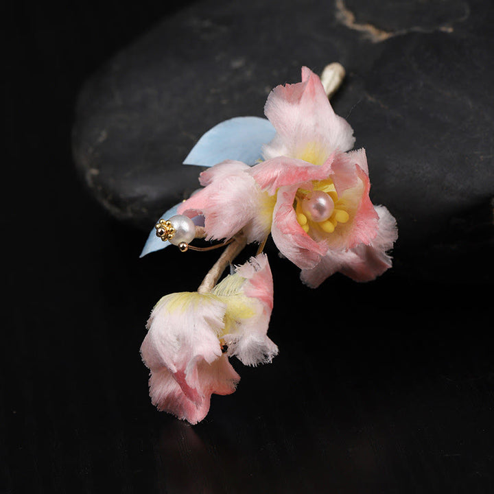 Buddha Stones 手作りシルクアートピンクのアイリスの花の守護ブローチ - image 2