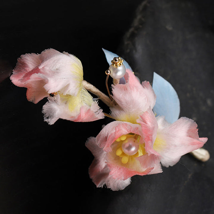 Buddha Stones 手作りシルクアートピンクのアイリスの花の守護ブローチ - image 6