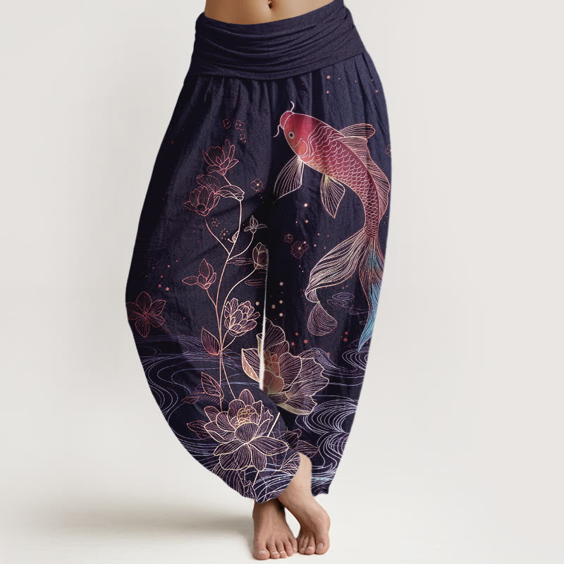 Buddha Stones 蓮の鯉レディース伸縮性ウエストピュアコットンハーレムパンツ - インジゴ - US16、 UK/AU20、 EU48 (3XL) - image 8