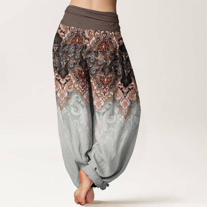Buddha Stones ペイズリー柄グラデーションデザインのレディースピュアコットンゴムウエストハーレムパンツ - image 6