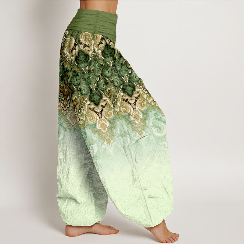 Buddha Stones ペイズリー柄グラデーションデザインのレディースピュアコットンゴムウエストハーレムパンツ - image 10