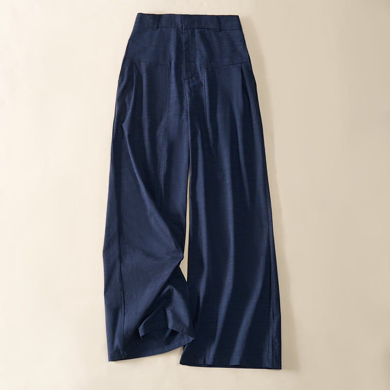 Buddha Stones シンプルなジッパーデザイン コットン レディース ワイドレッグパンツ ポケット付き - image 3