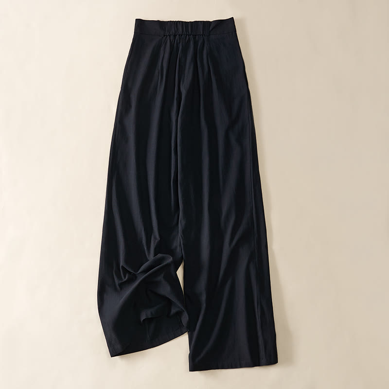 Buddha Stones シンプルなジッパーデザイン コットン レディース ワイドレッグパンツ ポケット付き - image 10