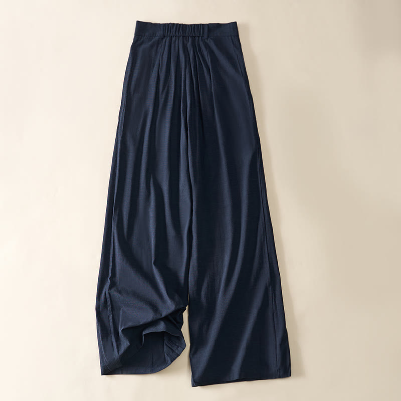 Buddha Stones シンプルなジッパーデザイン コットン レディース ワイドレッグパンツ ポケット付き - image 1