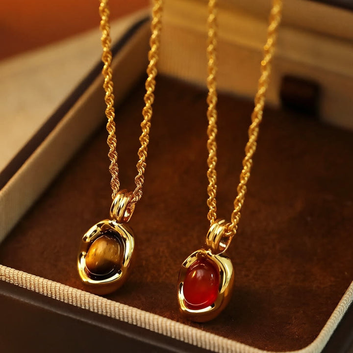 Buddha Stones タイガーアイレッドアゲート銅メッキゴールドチェーンプロパティネックレスペンダント - image 0
