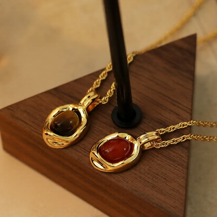 Buddha Stones タイガーアイレッドアゲート銅メッキゴールドチェーンプロパティネックレスペンダント - image 6