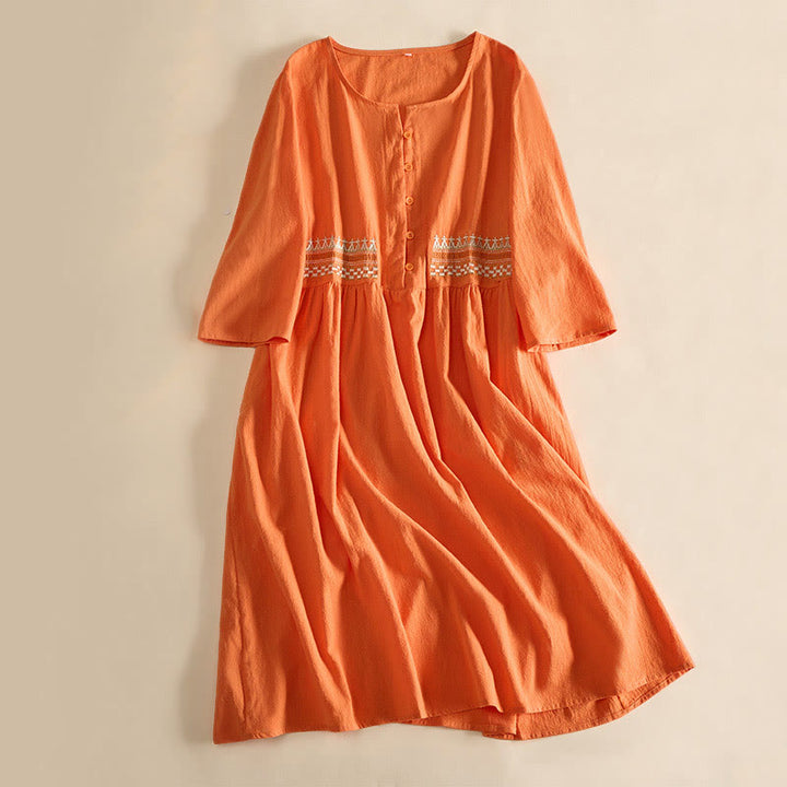 Buddha Stones刺繍幾何学模様半袖レディースミディドレス（ポケット付き） - オレンジ - US14、 UK/AU18、 EU46 (4XL) - image 9
