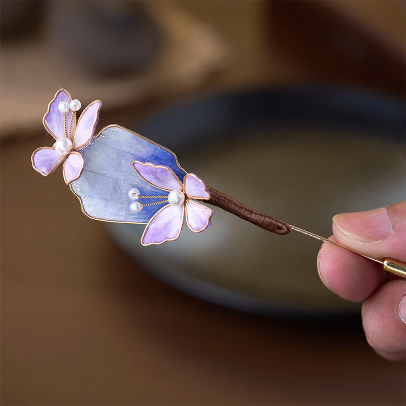 Buddha Stones 手作りシルクアートベルベットフラワーパープルバタフライフリーダムブローチ - image 2