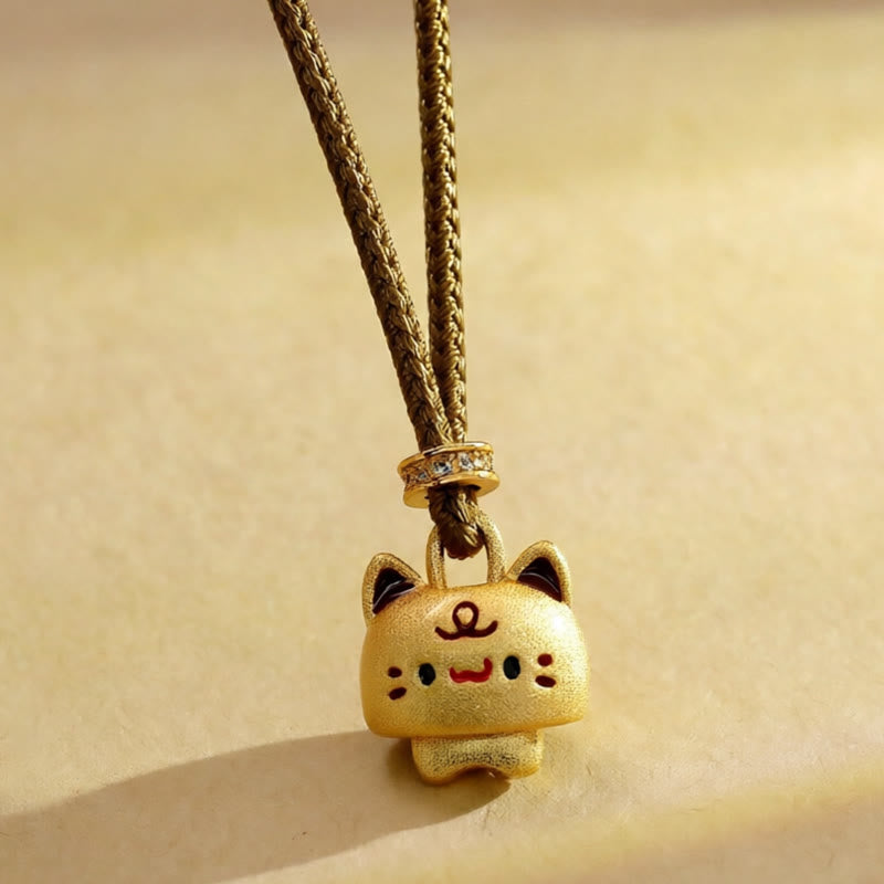 Buddha Stones かわいい猫の銅メッキゴールド調節可能編み込みロープ保護ネックレスペンダント - 猫（ペンダントサイズ：2×1.3cm） - image 1