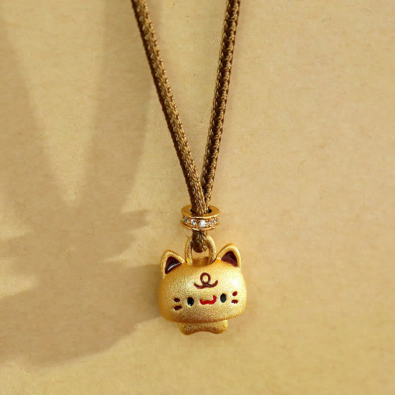 Buddha Stones かわいい猫の銅メッキゴールド調節可能編み込みロープ保護ネックレスペンダント - image 0
