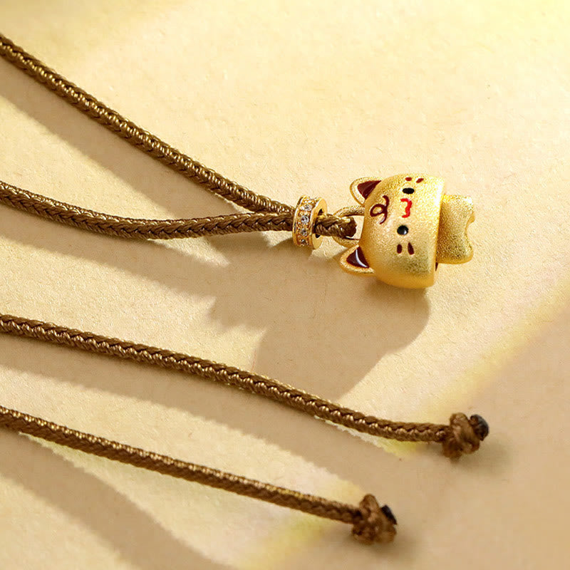 Buddha Stones かわいい猫の銅メッキゴールド調節可能編み込みロープ保護ネックレスペンダント - image 5