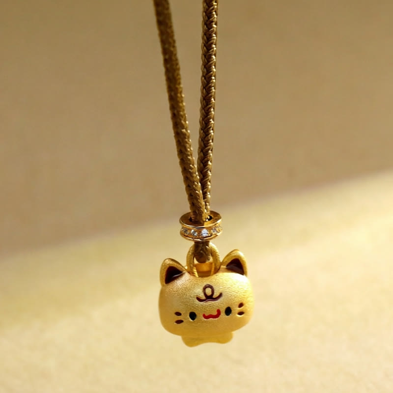 Buddha Stones かわいい猫の銅メッキゴールド調節可能編み込みロープ保護ネックレスペンダント - image 2