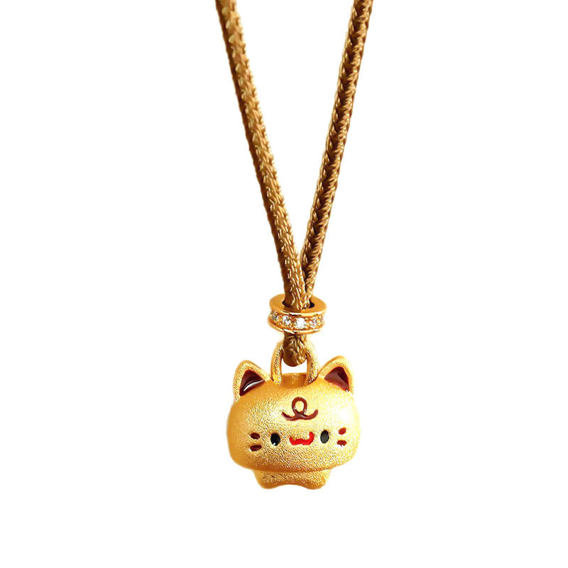 Buddha Stones かわいい猫の銅メッキゴールド調節可能編み込みロープ保護ネックレスペンダント - image 6