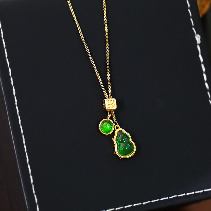Buddha Stones ひょうたん型グリーンアゲート銅象嵌デザインの幸運のネックレスペンダント - image 2