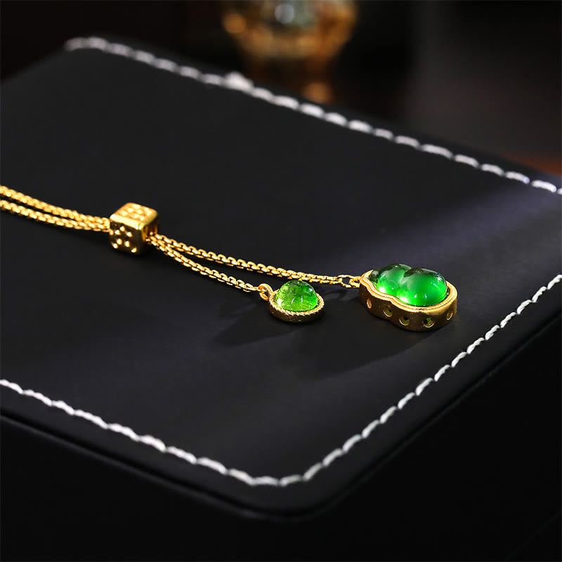 Buddha Stones ひょうたん型グリーンアゲート銅象嵌デザインの幸運のネックレスペンダント - image 3
