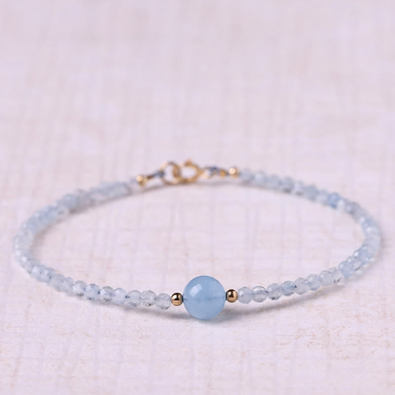 Buddha Stones 天然アクアマリン 極細2mmファセットビーズ ピースブレスレット - アクアマリン（手首周り：16cm） - image 0