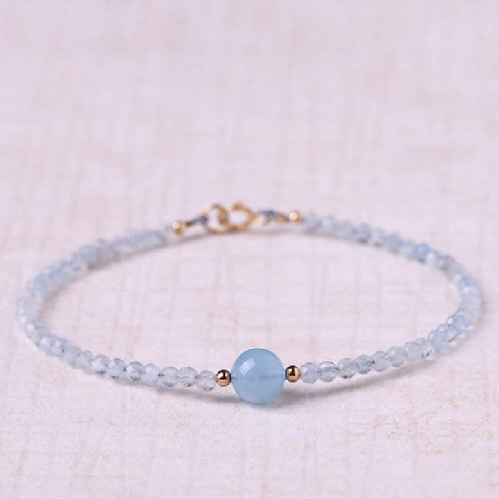 Buddha Stones 天然アクアマリン 極細2mmファセットビーズ ピースブレスレット - アクアマリン（手首周り：16cm） - image 0