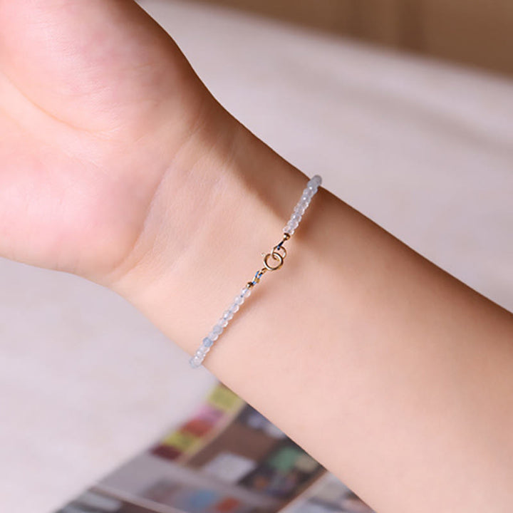 Buddha Stones 天然アクアマリン 極細2mmファセットビーズ ピースブレスレット - image 9