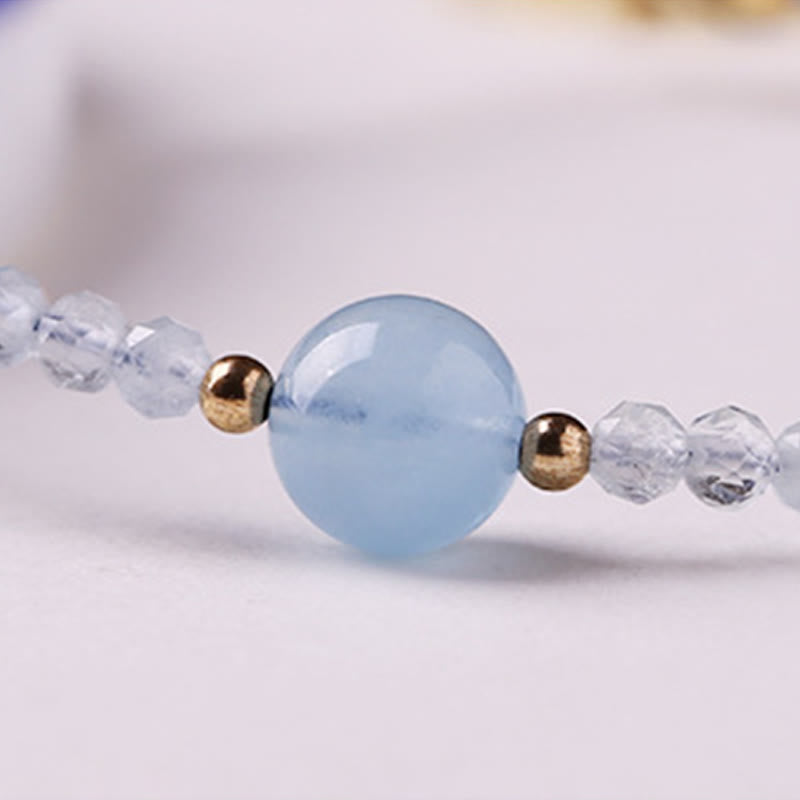 Buddha Stones 天然アクアマリン 極細2mmファセットビーズ ピースブレスレット - image 11