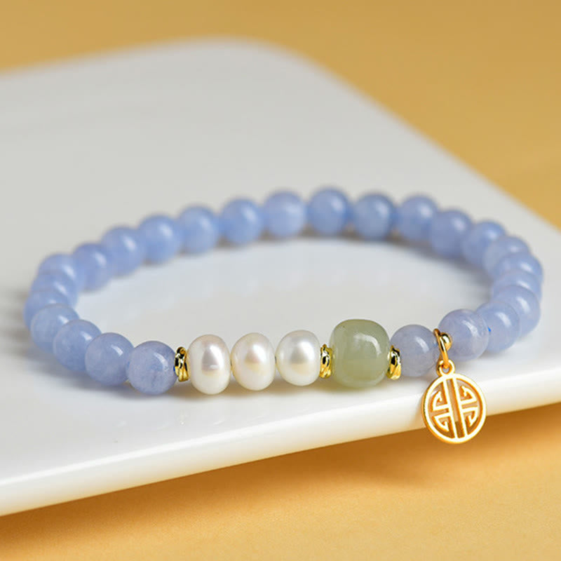 Buddha Stones ブルーカルセドニーパールビーズのエナジーブレスレット - ブルーカルセドニー（手首周り：15～16cm） - image 0