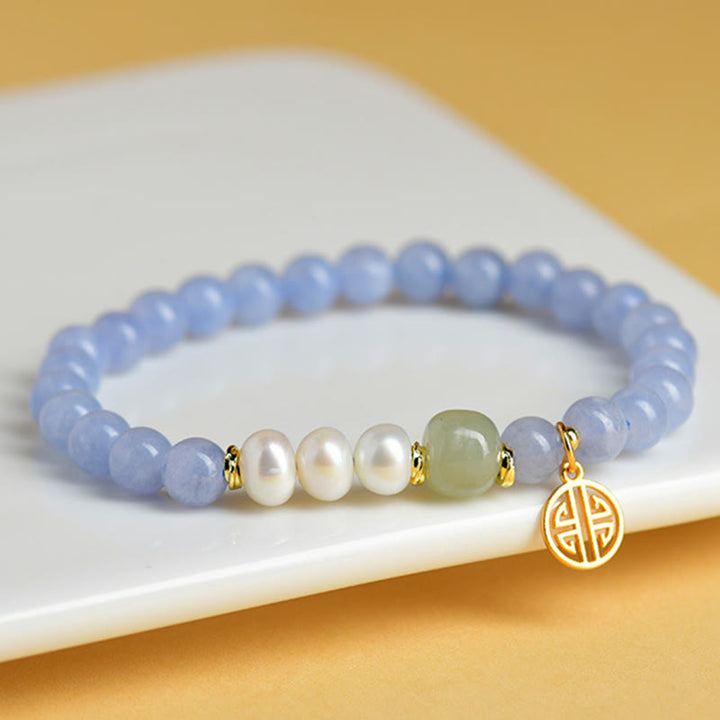 Buddha Stones ブルーカルセドニーパールビーズのエナジーブレスレット - ブルーカルセドニー（手首周り：15～16cm） - image 0