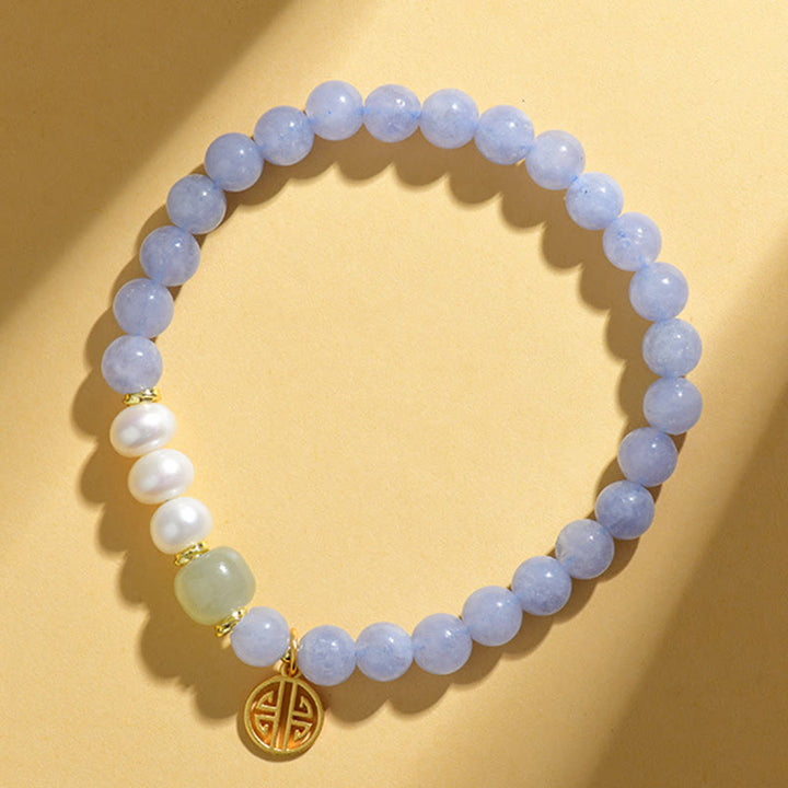 Buddha Stones ブルーカルセドニーパールビーズのエナジーブレスレット - image 3