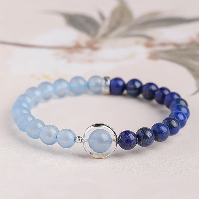 Buddha Stones 天然アクアマリン（ラピスラズリ）ヒーリングブレスレット - シングルラップブレスレット（手首周り：14～15cm） - image 0