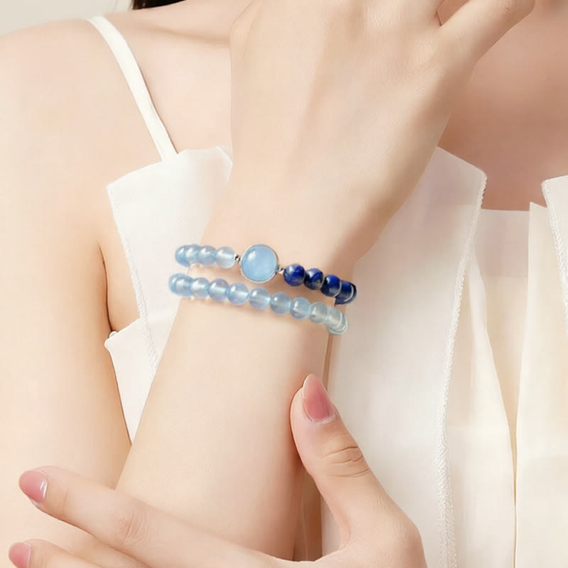 Buddha Stones 天然アクアマリン（ラピスラズリ）ヒーリングブレスレット - image 4