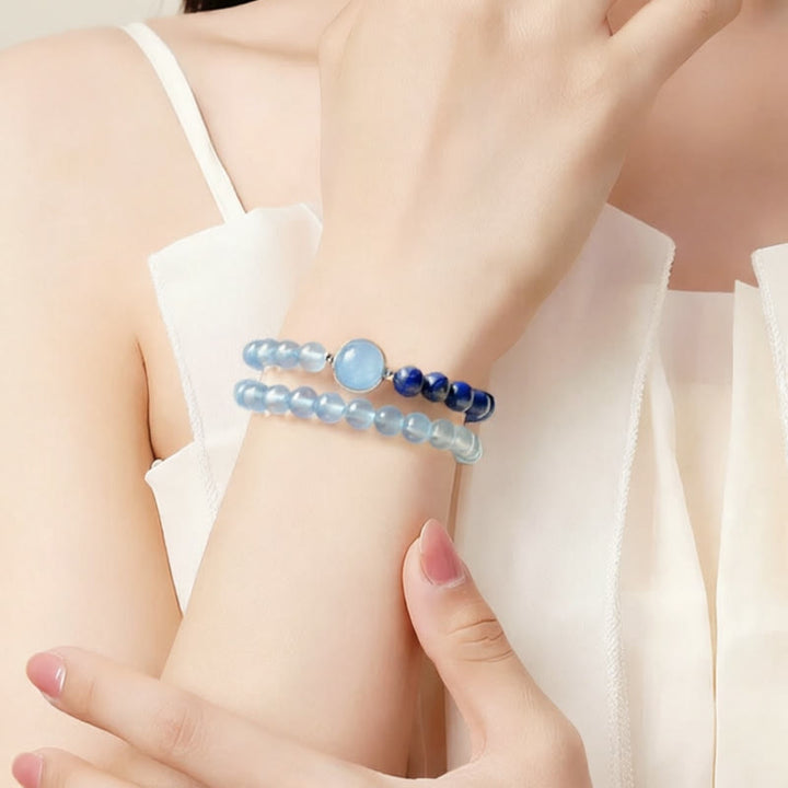Buddha Stones 天然アクアマリン（ラピスラズリ）ヒーリングブレスレット - image 4