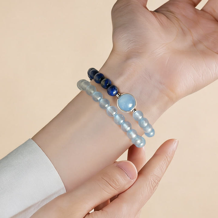 Buddha Stones 天然アクアマリン（ラピスラズリ）ヒーリングブレスレット - image 3