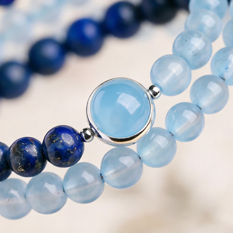 Buddha Stones 天然アクアマリン（ラピスラズリ）ヒーリングブレスレット - image 9