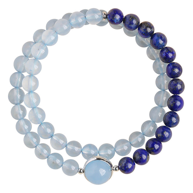 Buddha Stones 天然アクアマリン（ラピスラズリ）ヒーリングブレスレット - image 8