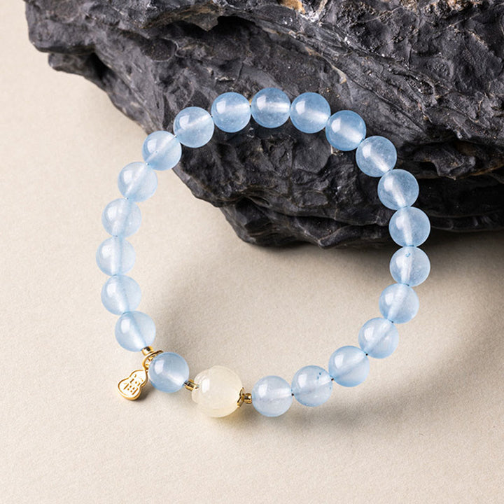 Buddha Stones 天然アクアマリン 福の文字 幸運と癒しのブレスレット - image 2