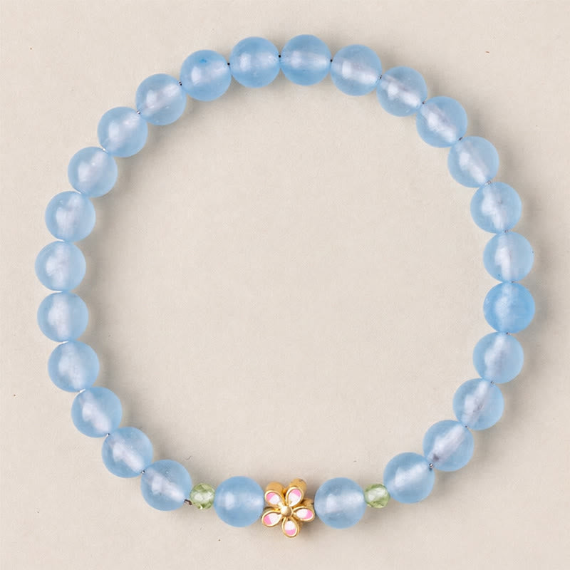 Buddha Stones 天然アクアマリンと金メッキ銅製フラワーヒーリングブレスレット - image 4