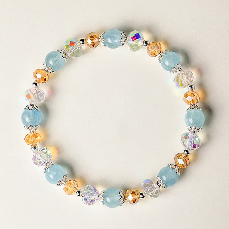 Buddha Stones 天然アクアマリン スーパーセブンクリスタル スパークリングファセットビーズ ピースブレスレット - 7mmアクアマリン（手首周り：14～15cm） - image 0