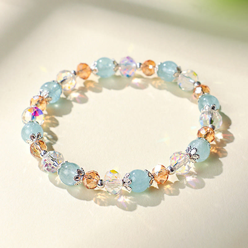 Buddha Stones 天然アクアマリン スーパーセブンクリスタル スパークリングファセットビーズ ピースブレスレット - image 1