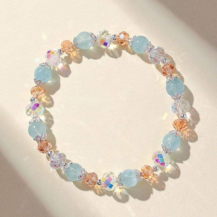Buddha Stones 天然アクアマリン スーパーセブンクリスタル スパークリングファセットビーズ ピースブレスレット - image 2