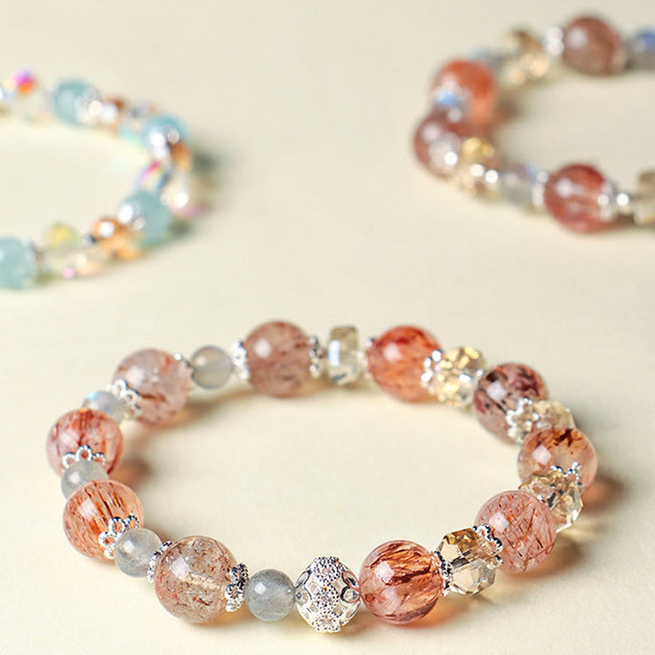 Buddha Stones 天然アクアマリン スーパーセブンクリスタル スパークリングファセットビーズ ピースブレスレット - image 11