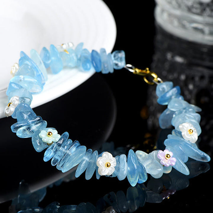 Buddha Stones 天然アクアマリン、ペリドット、ストロベリークォーツ、各種クリスタルを使用したセレニティブレスレット - image 7