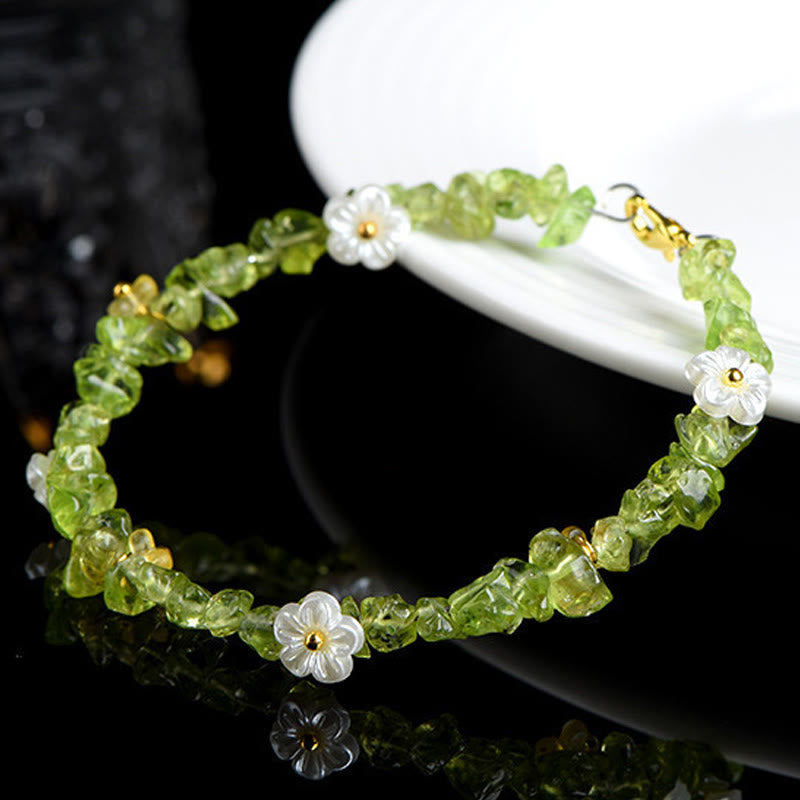 Buddha Stones 天然アクアマリン、ペリドット、ストロベリークォーツ、各種クリスタルを使用したセレニティブレスレット - image 13