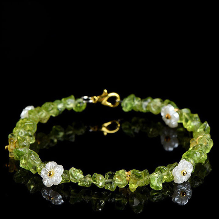 Buddha Stones 天然アクアマリン、ペリドット、ストロベリークォーツ、各種クリスタルを使用したセレニティブレスレット - ペリドット（手首周り：14～15cm） - image 12