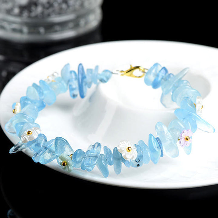 Buddha Stones 天然アクアマリン、ペリドット、ストロベリークォーツ、各種クリスタルを使用したセレニティブレスレット - image 9