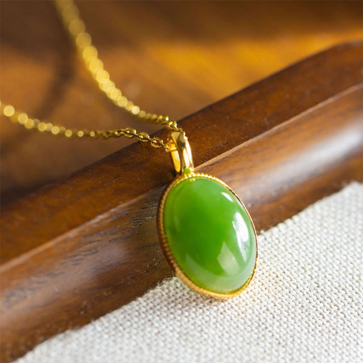 Buddha Stones 925スターリングシルバー製天然和田翡翠ラウンドデザイン豊かさネックレスペンダント - 翡翠（天然翡翠のため、若干の色むらがあります） - image 0