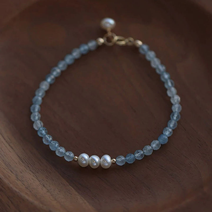 Buddha Stones 天然アクアマリン 4mmビーズ パールセレニティブレスレット - image 7