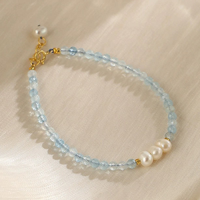 Buddha Stones 天然アクアマリン 4mmビーズ パールセレニティブレスレット - アクアマリンパール（手首周り：14～15cm） - image 6