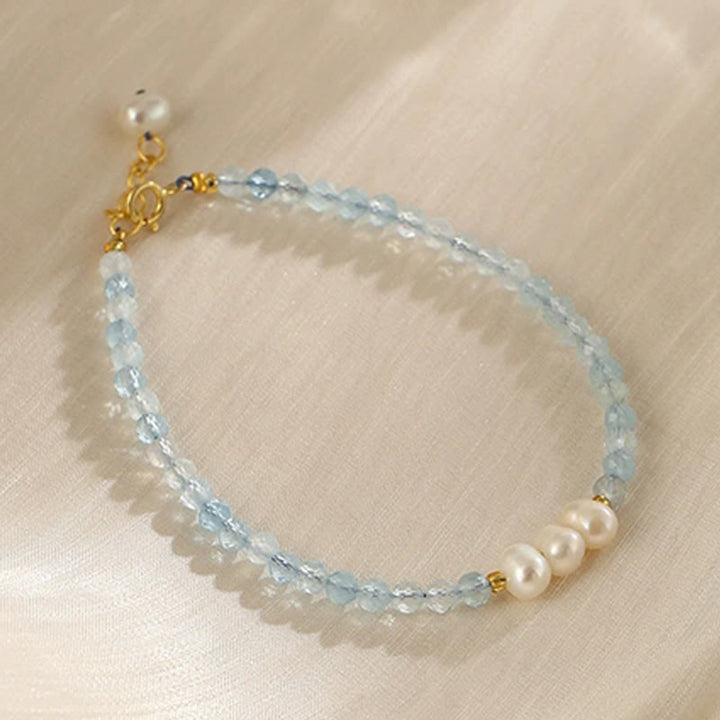 Buddha Stones 天然アクアマリン 4mmビーズ パールセレニティブレスレット - アクアマリンパール（手首周り：14～15cm） - image 6