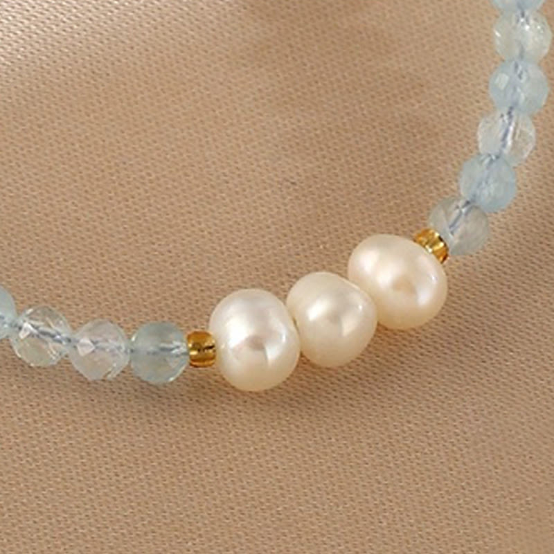 Buddha Stones 天然アクアマリン 4mmビーズ パールセレニティブレスレット - image 12
